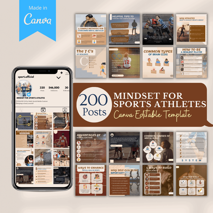 Mindset for Sports Athletes Canva Social Media Templates 200 Pack