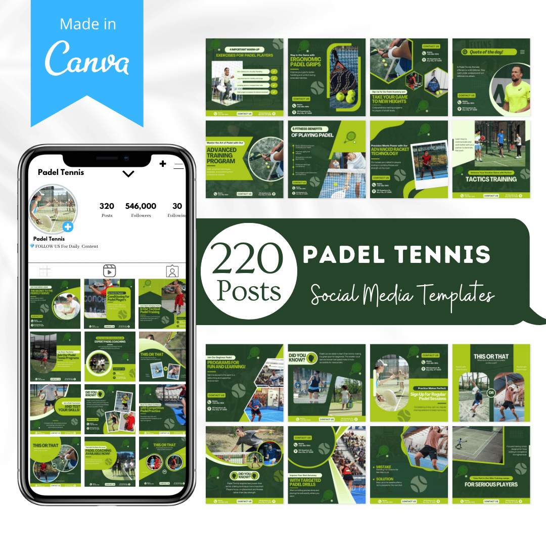 Padel Tennis Social Media Canva Templates 220 Pack