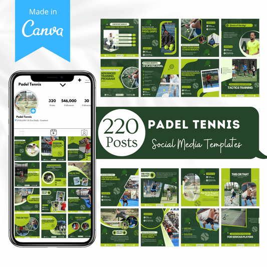 Padel Tennis Social Media Canva Templates 220 Pack