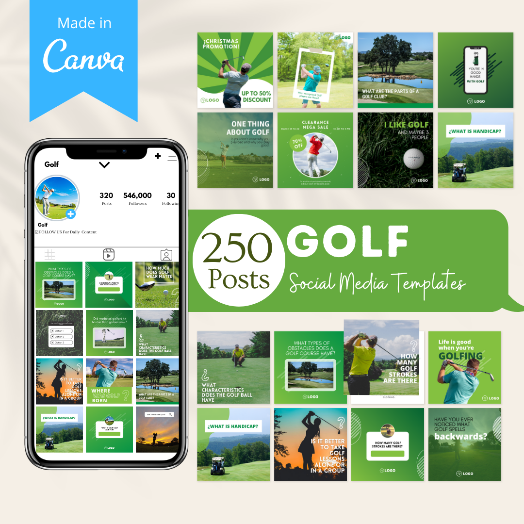 Golf Social Media Canva Templates 250 Pack