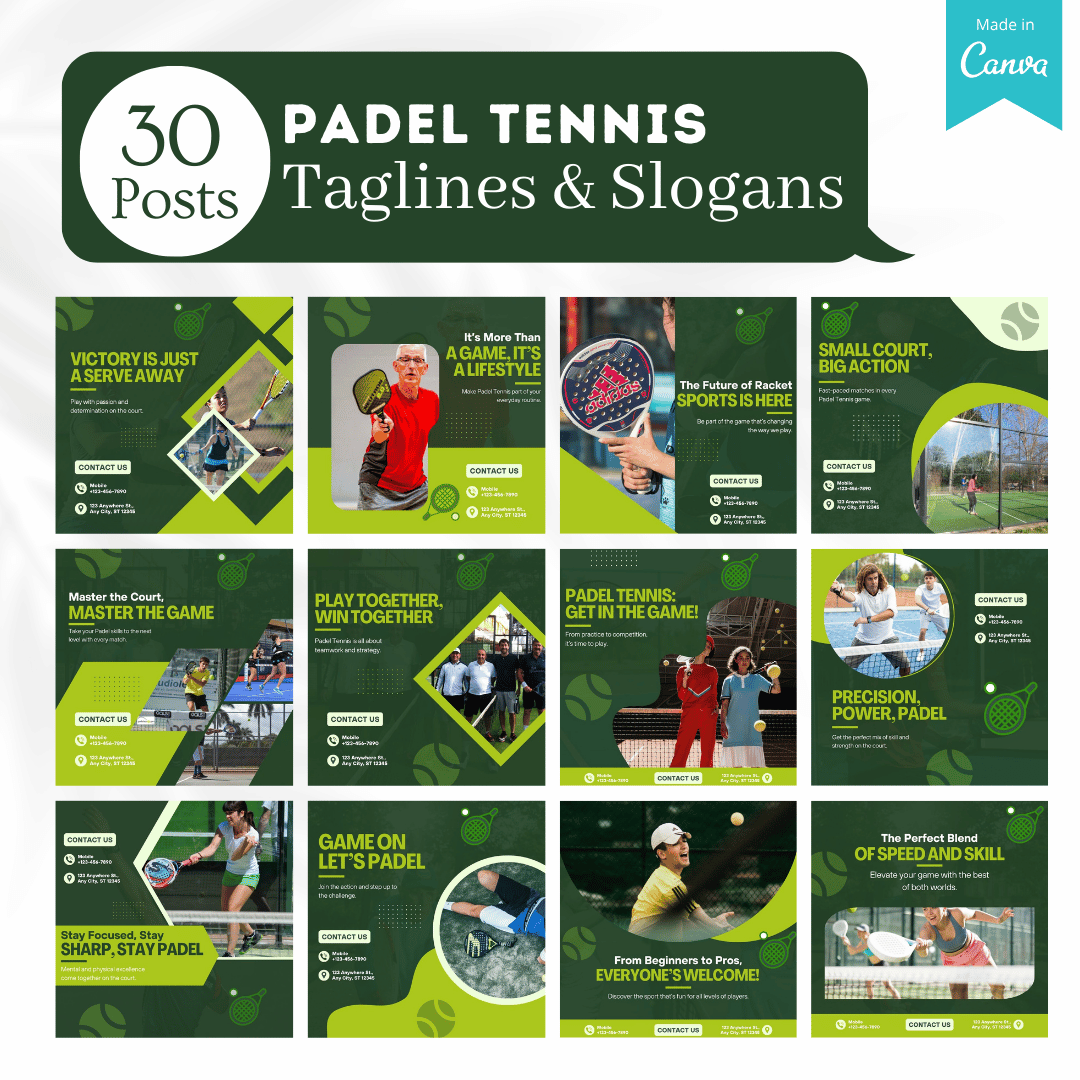 Padel Tennis Social Media Canva Templates 220 Pack