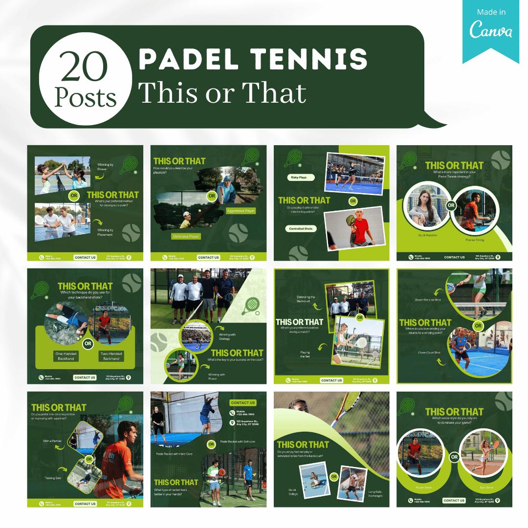 Padel Tennis Social Media Canva Templates 220 Pack