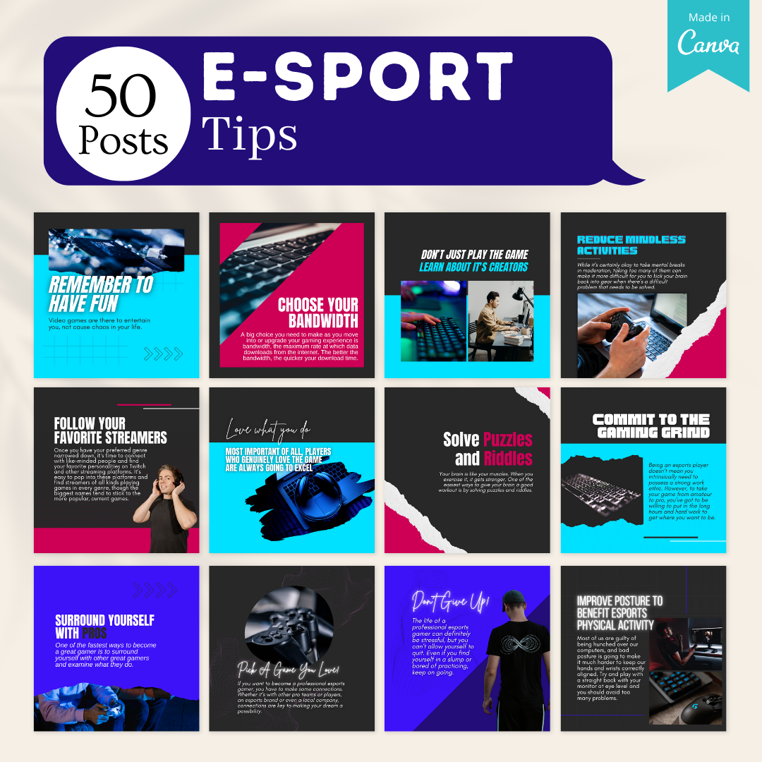 E-Sport Social Media Canva Templates 200 Pack