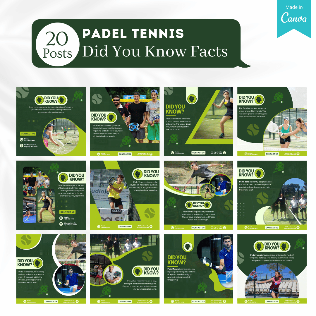 Padel Tennis Social Media Canva Templates 220 Pack