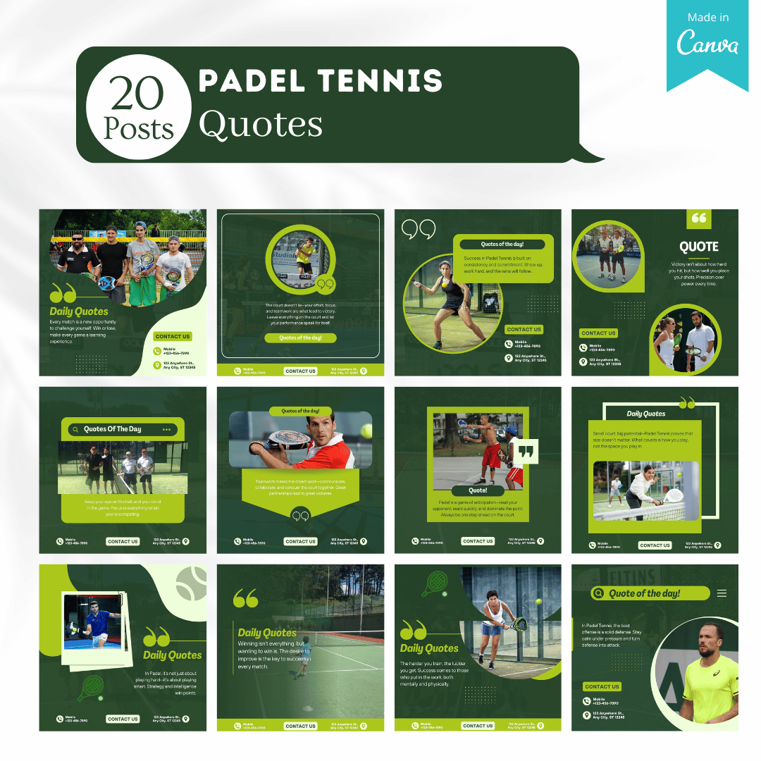 Padel Tennis Social Media Canva Templates 220 Pack