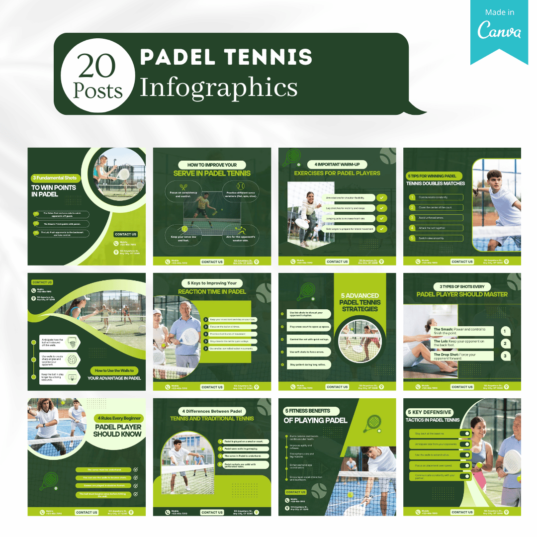 Padel Tennis Social Media Canva Templates 220 Pack