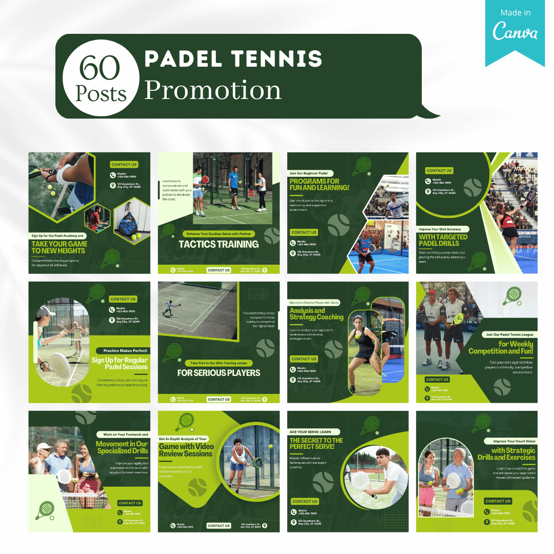 Padel Tennis Social Media Canva Templates 220 Pack